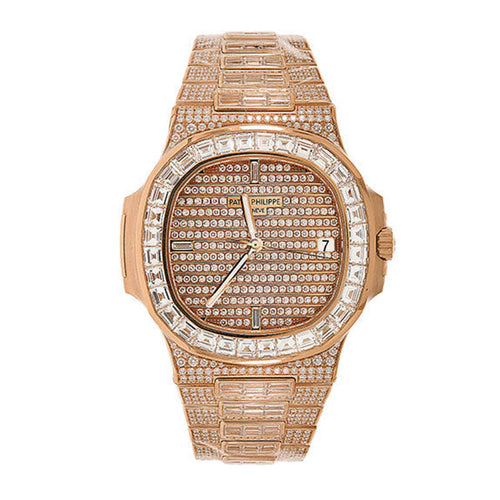 Patek Philippe Nautilus – 40mm Rose Gold Diamond Paved Case – Diamond Paved Dial – Diamond Paved Bracelet – 5719/10R-010