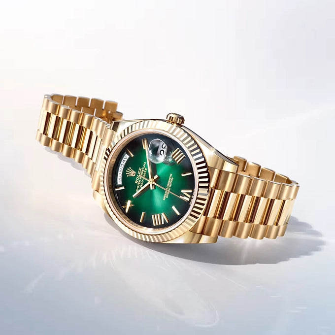Rolex Day-Date 40 Oyster, 40 mm, Yellow Gold, Green Ombré Dial, Ref# 228238-0069