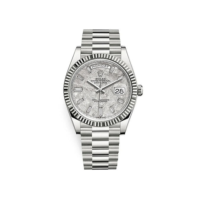 Rolex Day-Date 40 Presidential 228239 Fluted Bezel Baguette Diamond Meteorite Dial