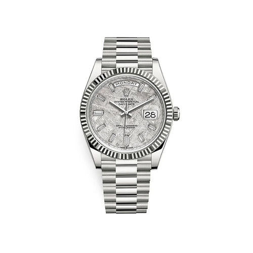 Rolex Day-Date 40 Presidential 228239 Fluted Bezel Baguette Diamond Meteorite Dial