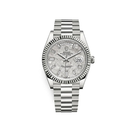 Rolex Day-Date 40 Presidential 228239 Fluted Bezel Baguette Diamond Meteorite Dial