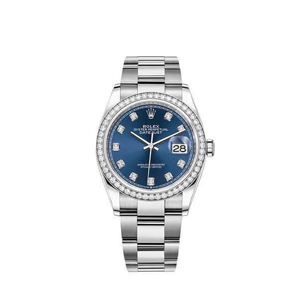 Rolex Datejust Bright Blue Diamond Dial Diamond Bezel 36mm 126284RBR