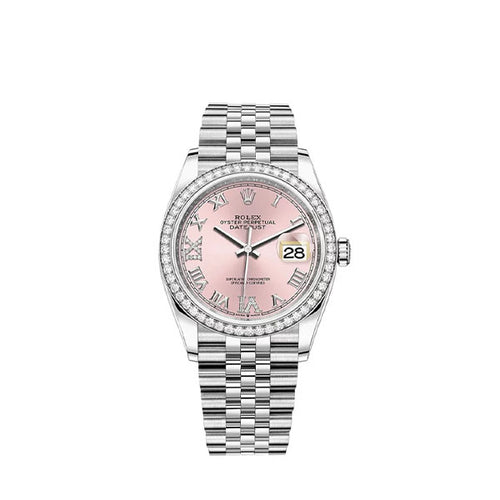 Rolex Datejust Pink Roman Numeral Dial Diamond Bezel 36mm 126284RBR