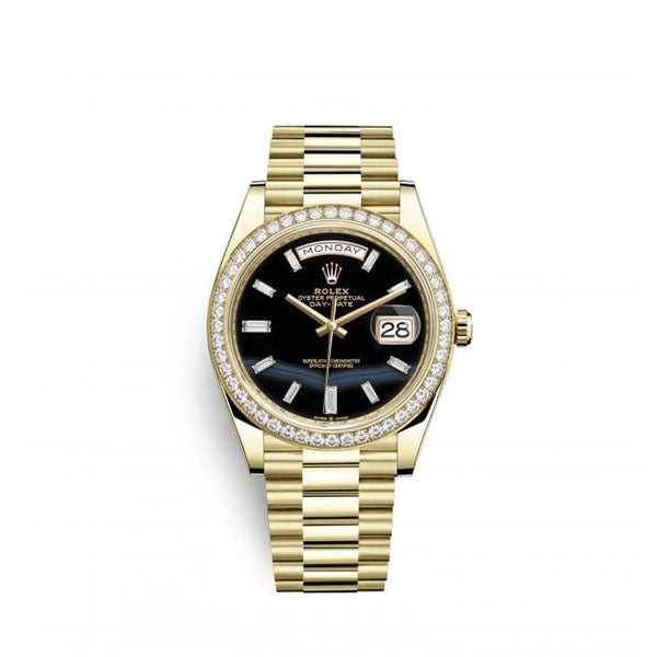 Rolex Day-Date 40 Presidential 228348 Diamond Bezel Baguette Diamond Black Dial