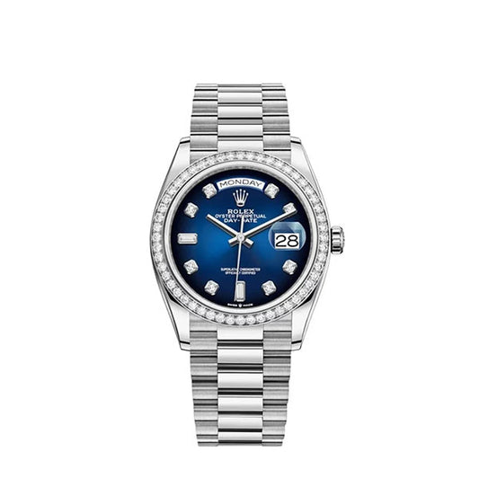 Rolex Day-Date Blue Ombre Diamond Dial Diamond Bezel 36mm 128349RBR