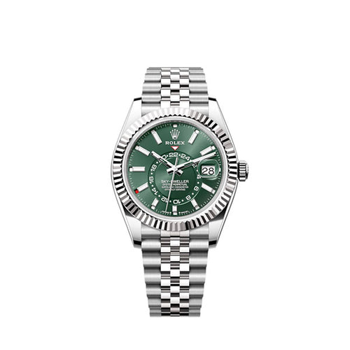 Rolex Sky-Dweller, 42mm, Oystersteel and 18k White Gold, Green, Jubilee, Ref# 336934-0002