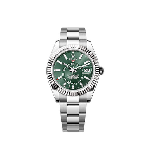 Rolex Sky-Dweller, 42mm, Oystersteel and 18k White Gold, Green, Oyster, Ref# 336934-0001