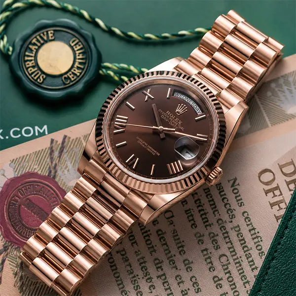 Rolex Day-Date 40 Everose Gold Chocolate Roman Numeral Dial – Ref. 228235-0002