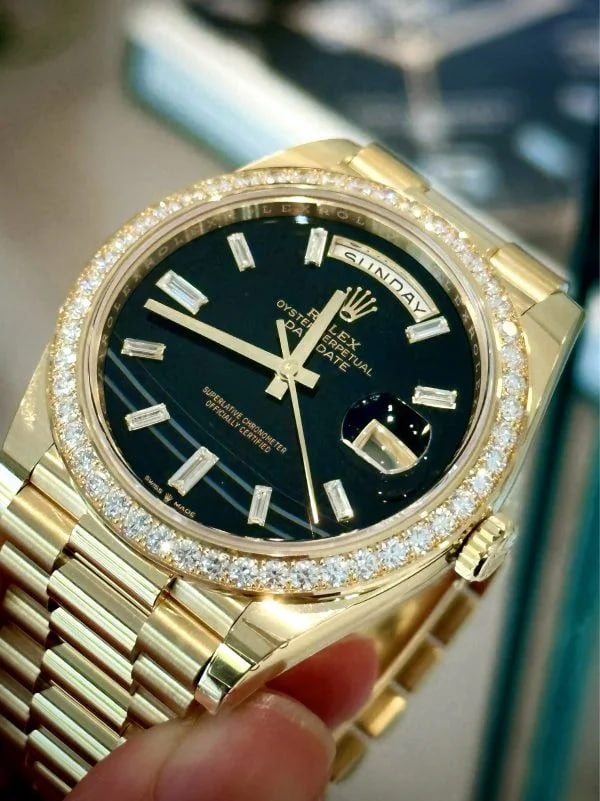 Rolex Day-Date 40 Presidential 228348 Diamond Bezel Baguette Diamond Black Dial