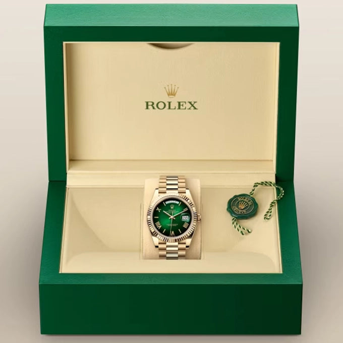 Rolex Day-Date 40 Oyster, 40 mm, Yellow Gold, Green Ombré Dial, Ref# 228238-0069