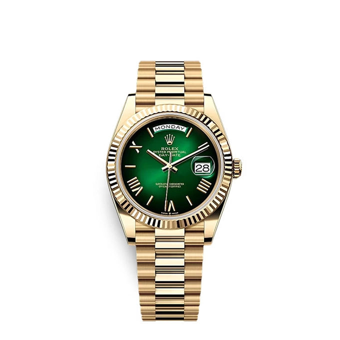 Rolex Day-Date 40 Oyster, 40 mm, Yellow Gold, Green Ombré Dial, Ref# 228238-0069