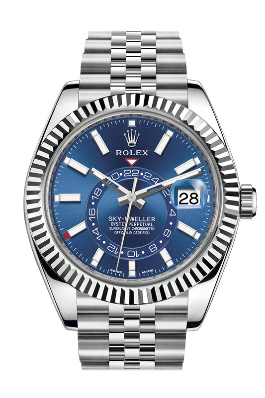 Sky Dweller Blue Dial 18K White Gold Bezel Steel Jubilee Men’s Watch 326934